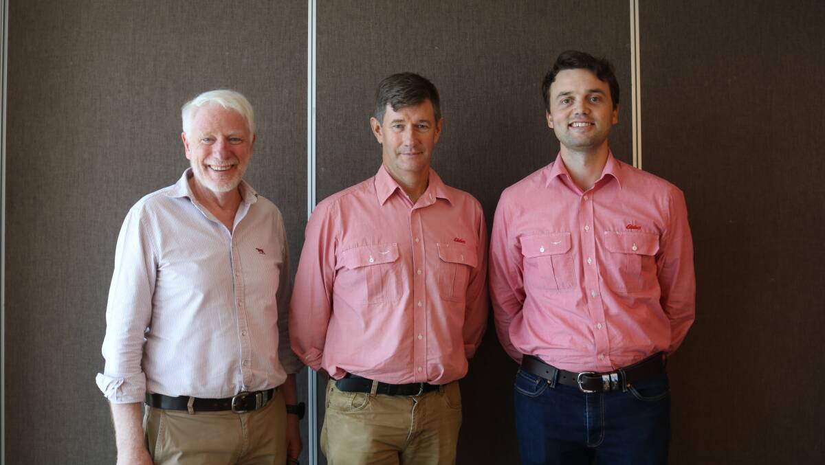 Eureka! AgResearch managing director Anthony Flynn (left), Elders technical services manager west and category manager seed, Bill Moore, Perth and Cameron Smith, senior agronomist Elders, Northam.