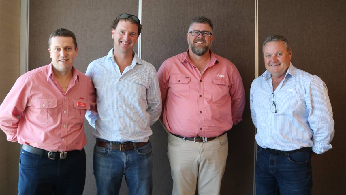 Elders national agronomy and technical services manager Graham Page (left), FMC area business manager south, central and lakes Nathan Buegge, Elders, Albany agronomist James Bee and FMC area business manager Great Southern and horticulture Brian Staines.