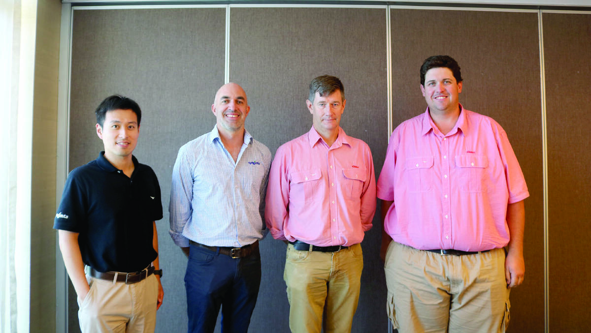 Syngenta technical services lead WA Rex Cao (left), Syngenta technical services lead WA Ben Parkin, Elders technical services manager west and category manager seed Bill Moore, Perth and Elders, Beverley agronomist Brett Jenkinson.