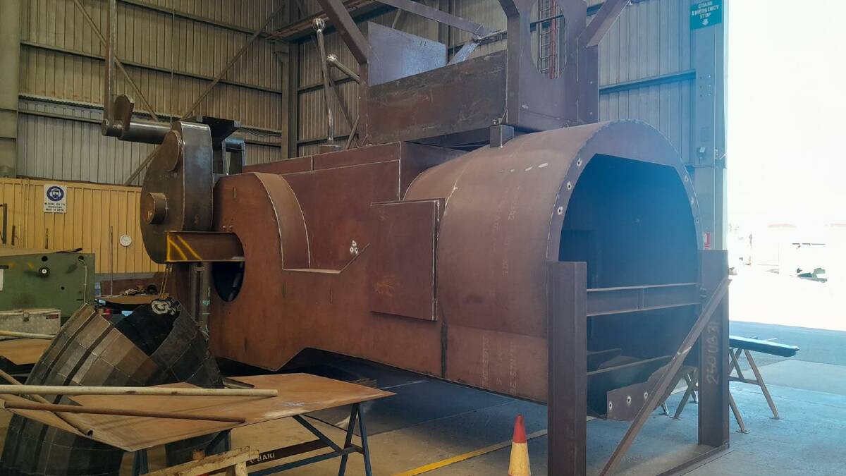 The gearbox assemble of the replica tractor, being built by DIAB Engineering, Geraldton, is 8m long.