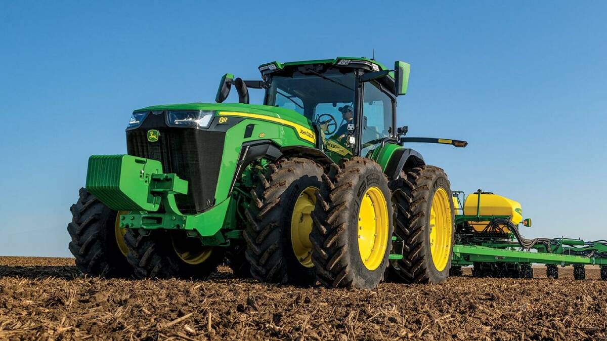 LARGE RANGE: The 8R410 is one of seven models in the new John Deere 8R wheeled tractor lineup, set to be available in Australia from mid-next year. 