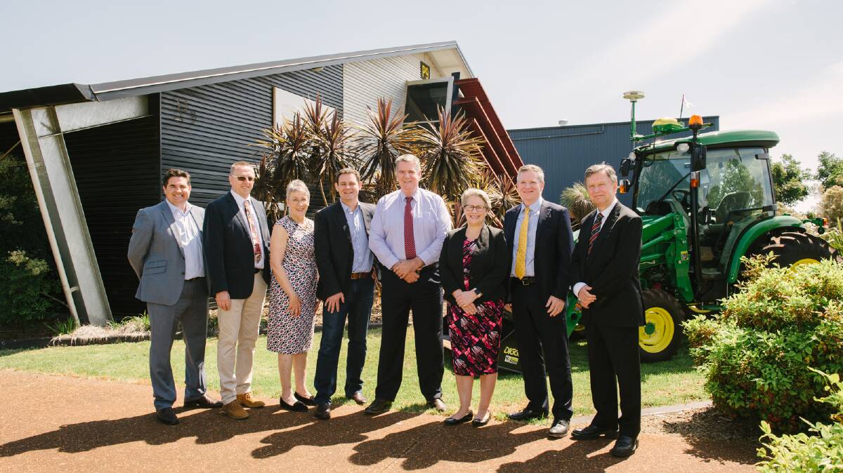 At the opening of the Centre for Agricultural Engineering, University of Southern Queensland (USQ), Associate Professor Ben Lyons, USQ executive director, Professor Gavin Ash, Department of Agriculture and Fisheries director-general, Dr Beth Woods, USQ director Professor Craig Baillie, Minister for Agricultural Industry Development and Fisheries, Mark Furner, USQ vice-chancellor Professor Geraldine Mackenzie, USQ deputy vice-chancellor, Professor Mark Harvey and USQ director, Professor Roger Stone.

 