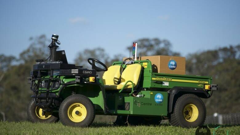 NO DRIVER: CSIRO Data 61 are conducting research with autonomous ground vehicles, based on a John Deere Gator. Photo: CSIRO