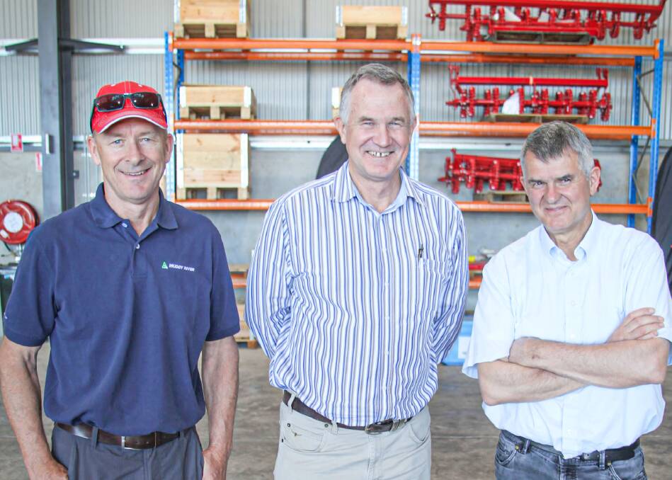 Muddy River Agricultural principal, Peter Jack, with with former Vanderfield (now RDO) dealer principal, Bruce Vandersee and Horsch founder, Michael Horsch, during one of his recent visits to Australian customers and dealers.