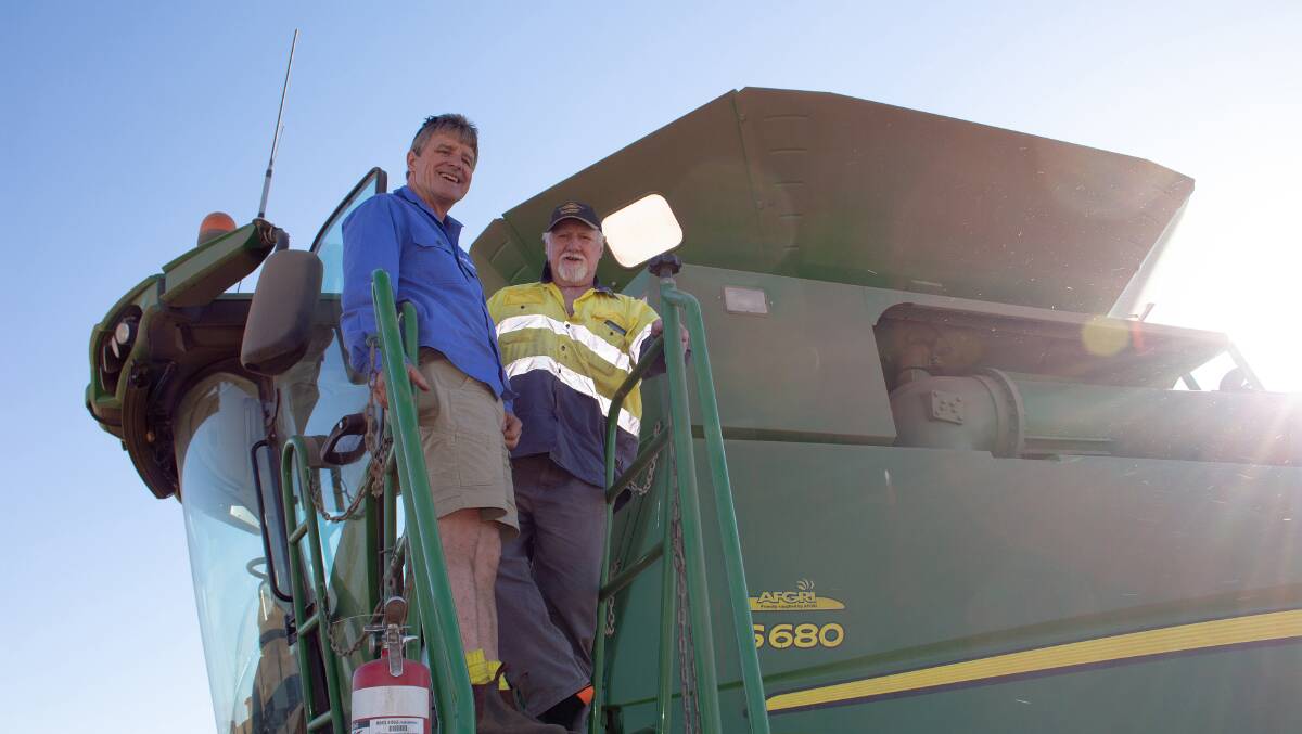  Pacific Seeds' Steve Lamb (left) with grower Allan Griffiths, Carnamah.