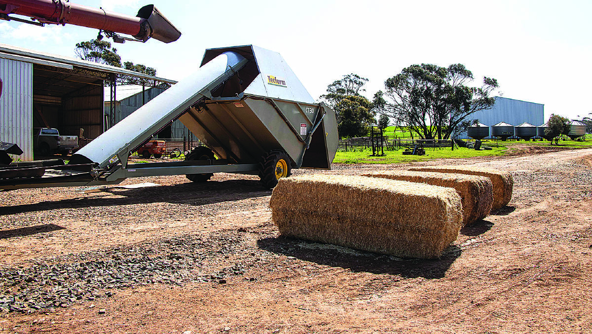 Different model chaff carts incorporate more or less straw with the chaff, which can affect the feed value of the bales.