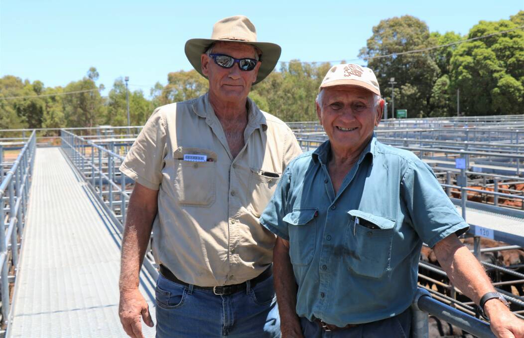Allan Padman (left), Capel, with his old Brookhampton neighbour, Lou Tuia, before the sale at Boyanup.