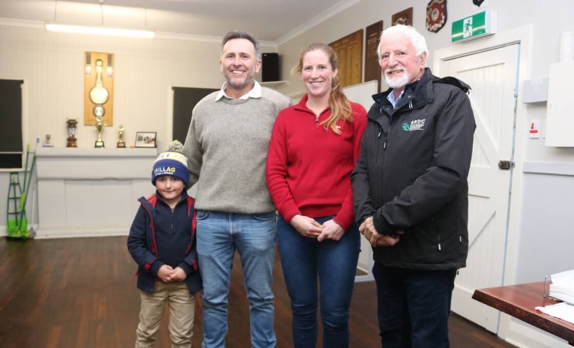 Rohan Brill (second left), agronomist and founder, Brill Ag with his son Jim aged 6, Laura Archer, agronomist, Elders and John Blake, western panel consultant, GRDC.