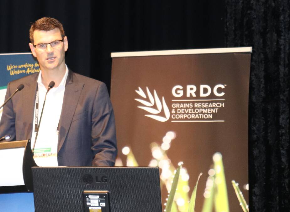  Luke Matthews, GrainGrowers' general manager for policy and research, introducing a report on producing the most profitable wheat at last week's Grains Research Update, Perth, conference.