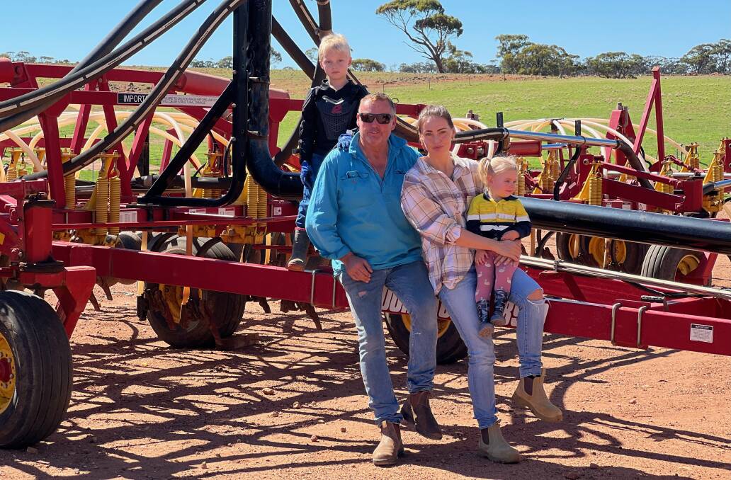  Barry Large with wife Tina, and children Braxton and Mila at their farm, Moorara at Miling.