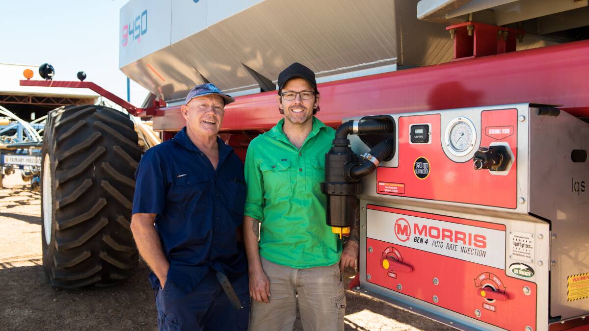 East Binnu farmer Don Nairn (left), with his son Leigh will host the first leg of the Livestock Matters road-trip forum on Thursday, June 17, 2021, where the group will look at the Nairn's lamb confinement feeding system.
