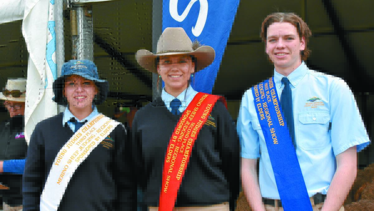 The Merino sheep young judging saw third place go to overall champion Lillian Gibson (left), second place to Ann Jacobs and first place to Kane Smallwood, who all attend WACoA Morawa.