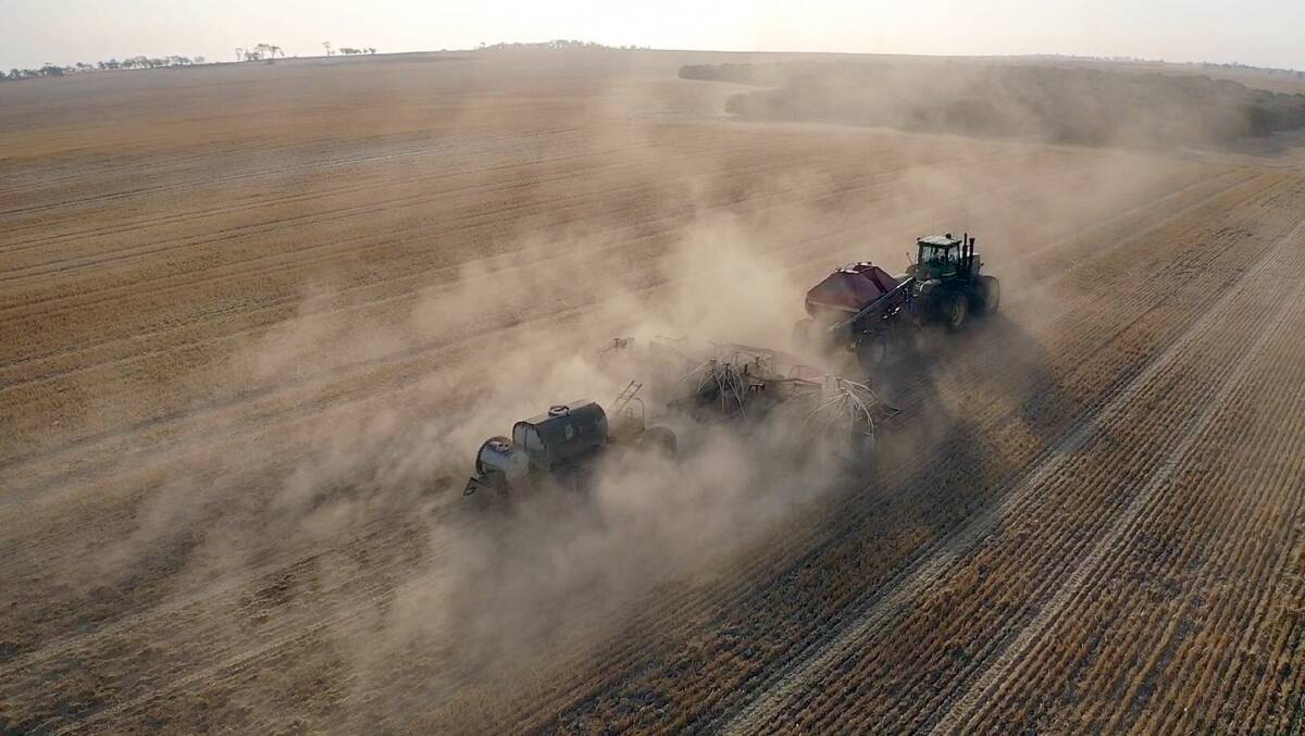 This drone shot of Goomalling farmer Michael McGill's seeding program was taken by his son Ben McGill. So far they have seeded 300ha of canola, 200ha of lupins and have now moved onto barley. Ben said their property had missed out on most of the rain so far, with only 15mm recorded for the year.