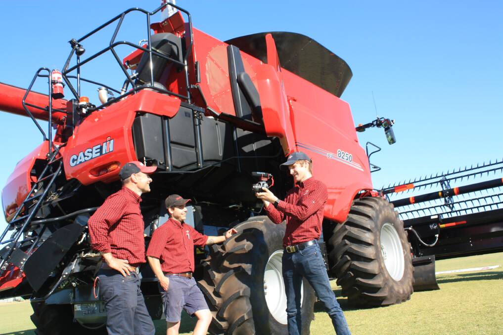 Torque caught Boekeman Machinery precision farming specialist Ewan McLintock (right) in the role of cameraman as he filmed fellow employees and salesmen Matt Joyner (left) and Lyndon Zetovic on the local sportsground at Dalwallinu.