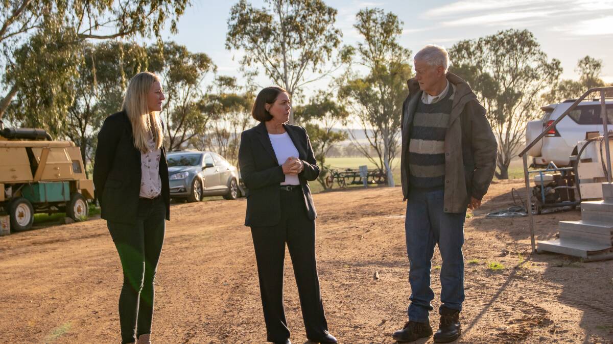 Liberal for Agricultural Region candidate Kathryn Jackson (left), with WA Liberal Party leader Liza Harvey and Pastoralists and Graziers of WA president Tony Seabrook, discuss issues affecting regional WA.