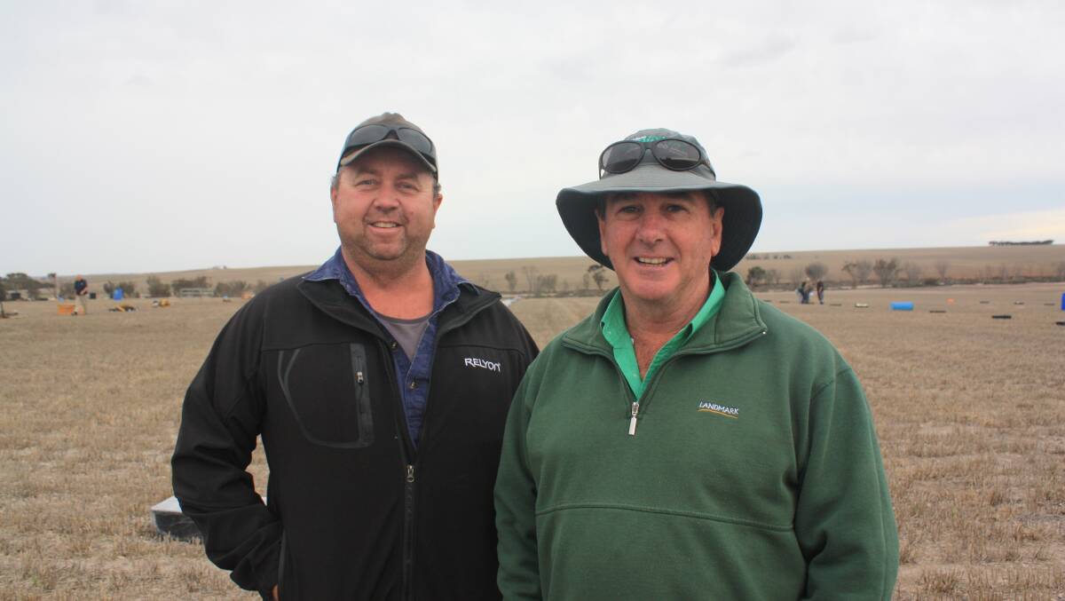  Jerramungup farmer Paul Barrett (left) and Tom Bowen, Landmark Katanning, pictured in the sundries lanes before the sale.