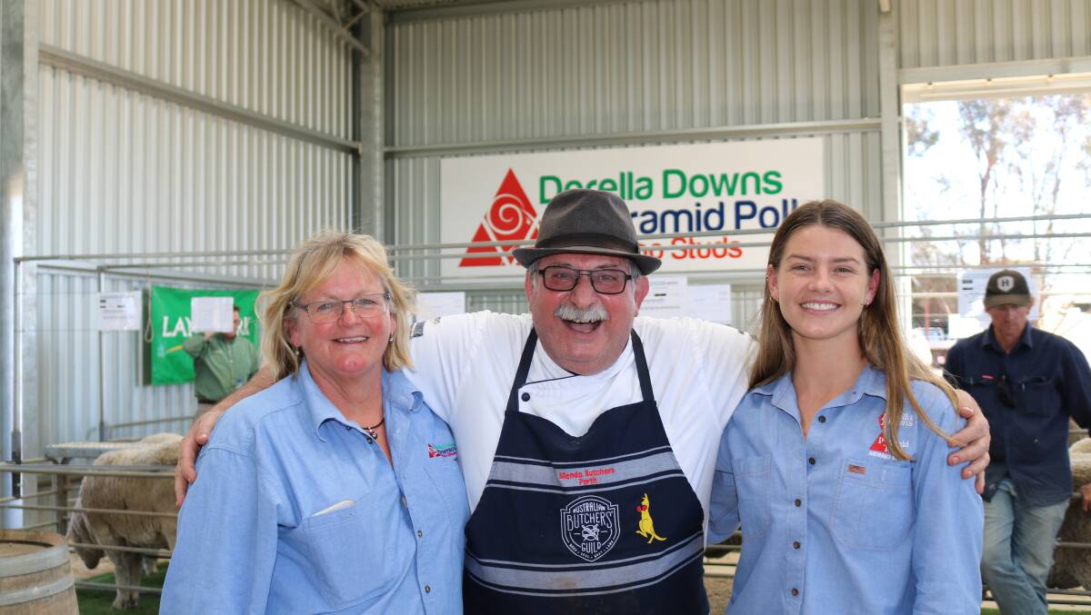 Derella Downs and Pyramid Poll co-principal Sue Pickering (left) and her daughter Kate, Cascade, thanked Vince Gareffa, Mondo Butchers, Inglewood, for cooking the special roast hogget lunch.