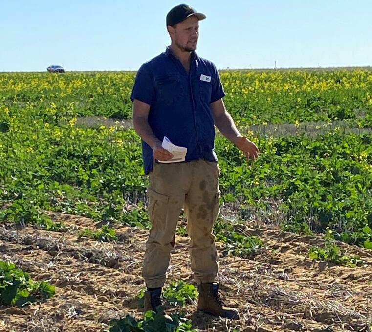 Host grower Dylan Hirsch presenting his NLP-funded Gen Y project on pre and post seeding deep ripping in canola.