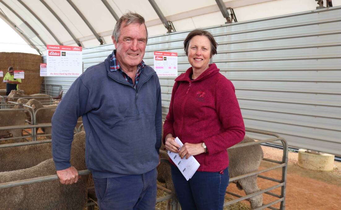  Regular Mollerin Rock Dohne stud ram buyers Ian Clarke and Jenny-Lee Christison, Goomalling, were impressed by the even line-up of rams on offer.