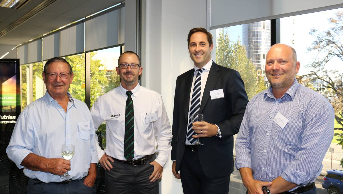 Rural property and livestock consultant Robert Hamersely (left), Cottesloe, with Nutrien Ag Solutions region manager west (WA & NT) Andrew Duperouzel, Bennett + Co managing principal Nathan Ebbs and Tom Puddy, Manakoora Consulting, Fremantle.