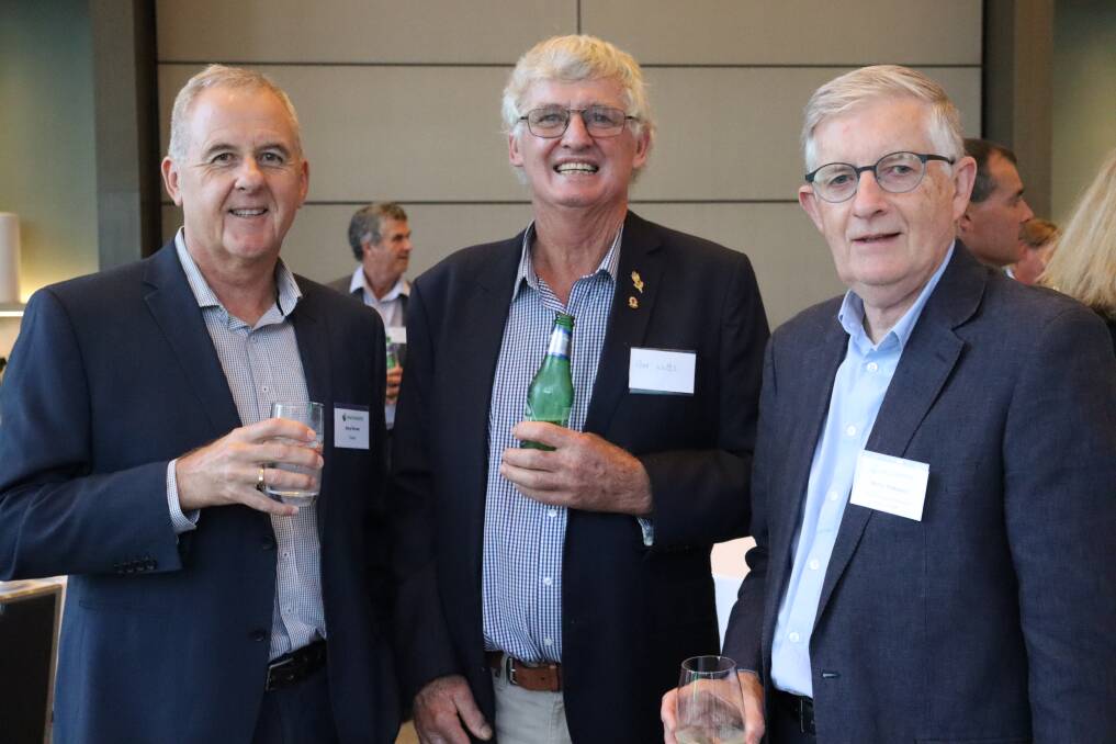  Telstra regional manager WA Boyd Brown (left), Wandering farmer Max Watts and Dry Kirkness Chartered Accountants partner Martin Kirkness.
