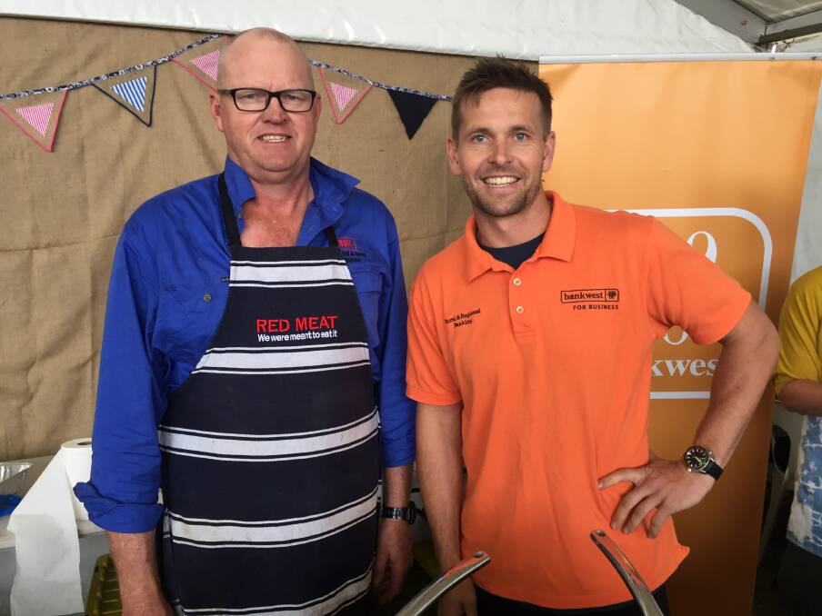 Watheroo farmer Brad Millsteed (left) and former West Coast Eagle Mark LeCras showed off their cooking talents on the Paddock to Plate main stage.