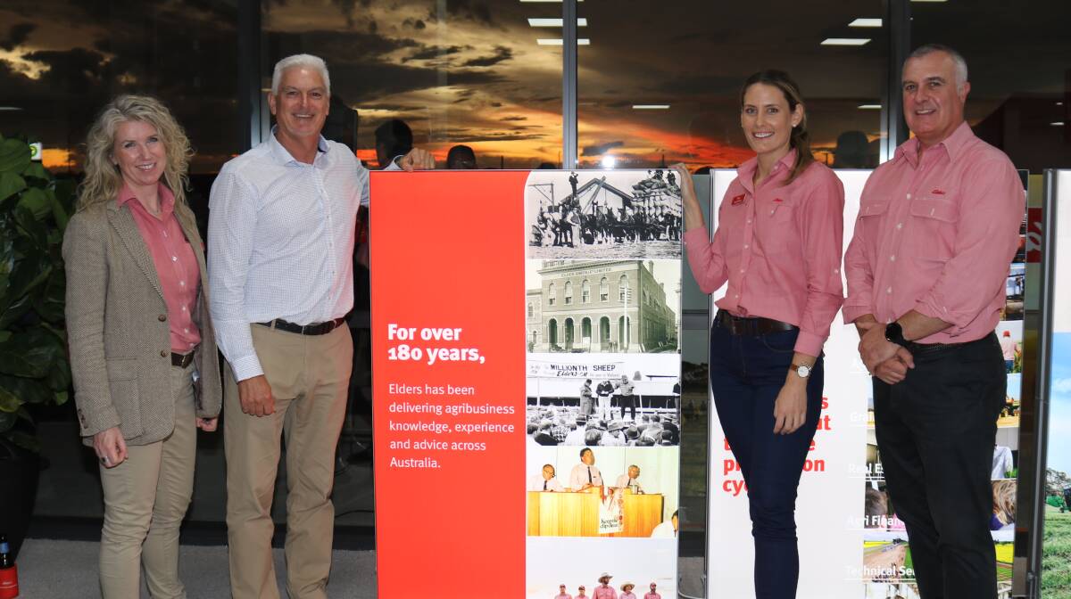 With the new display boards in the Muchea office were Elders Melbourne-based chief financial officer Tania Foster (left), Lester Group director Adrian Lester, Nedlands, Elders State marketing business partner Tatum Patteson and Elders WA State general manager Nick Fazekas.
