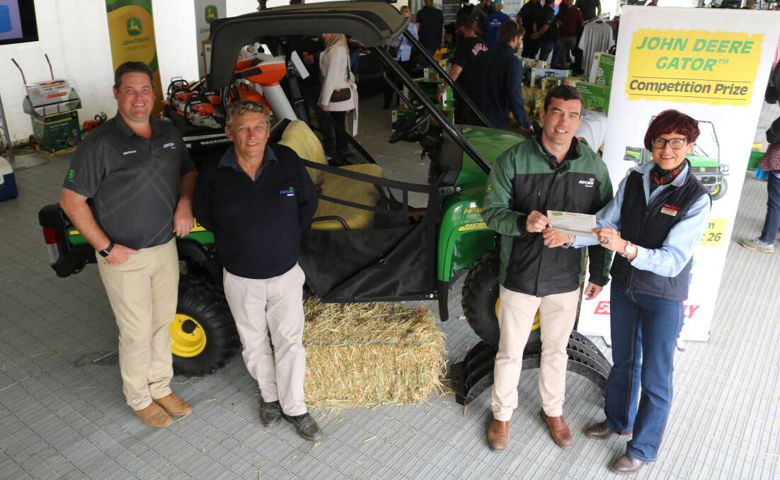  After the draw of the AFGRI Equipment and Farm Weekly Win a John Deere Gator competition in the AFGRI tent at last week's Dowerin GWN7 Machinery Field Days were AFGRI Equipment Wongan Hills branch manager Brendan Barratt (left), group sales manager Andrew Vernon and marketing and small ag manager Jacques Coetzee, with Farm Weekly business development and sales manager Wendy Gould.