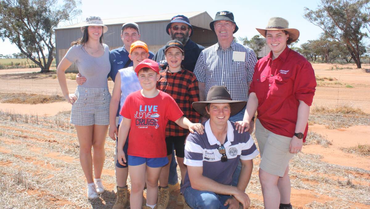 Out to support the sale were, from left rear, Sarah Battaglia, Kalannie, Henry Giles, Perth, John Marrone, Wubin, Colin McCann, Dalwallinu and Cass Battaglia. Middle: John and Thomas Marrone, Wubin. Front: Bradley Marrone, Wubin and Daniel Battaglia, Kalannie.