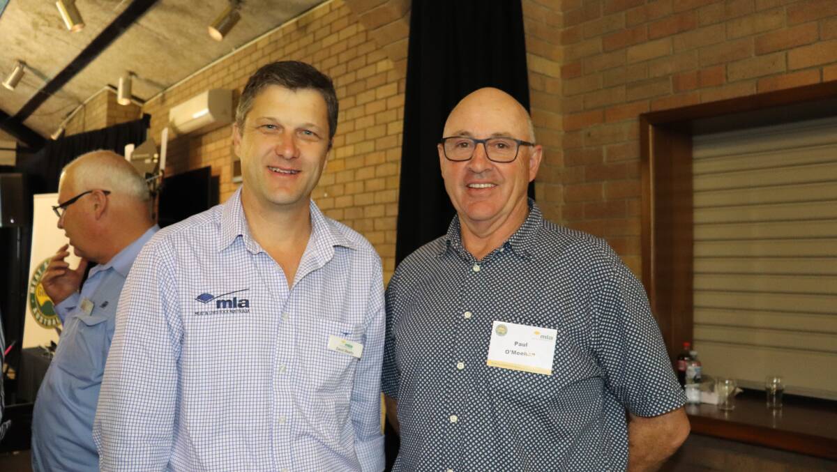 Meat and Livestock Australia program manager David Beatty (left) and Paul O'Meehan, Borden, owner of Butterfield Beef producing Stirling Ranges Beef by Butterfield and one of the presenters at the 'Consumer trends driving on-farm change' forum.