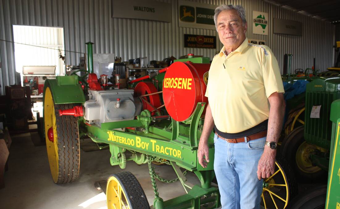 Former machinery dealer Hal Walton with his pride and joy, a 1917 built Waterloo Boy, the tractor that started John Deere on the road to becoming a world-leading tractor manufacturer.