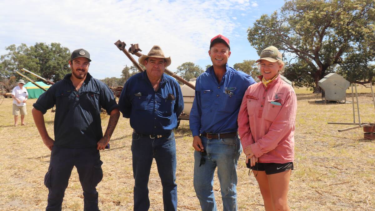 Hayden Mackail (left), who will live on the former Redford property, his father Graham who will manage it for Broome-based Thiseldo Pty Ltd and who manages three adjoining properties, rural stock agent Shane Flemming and Cass Parker who works for the Mackails.