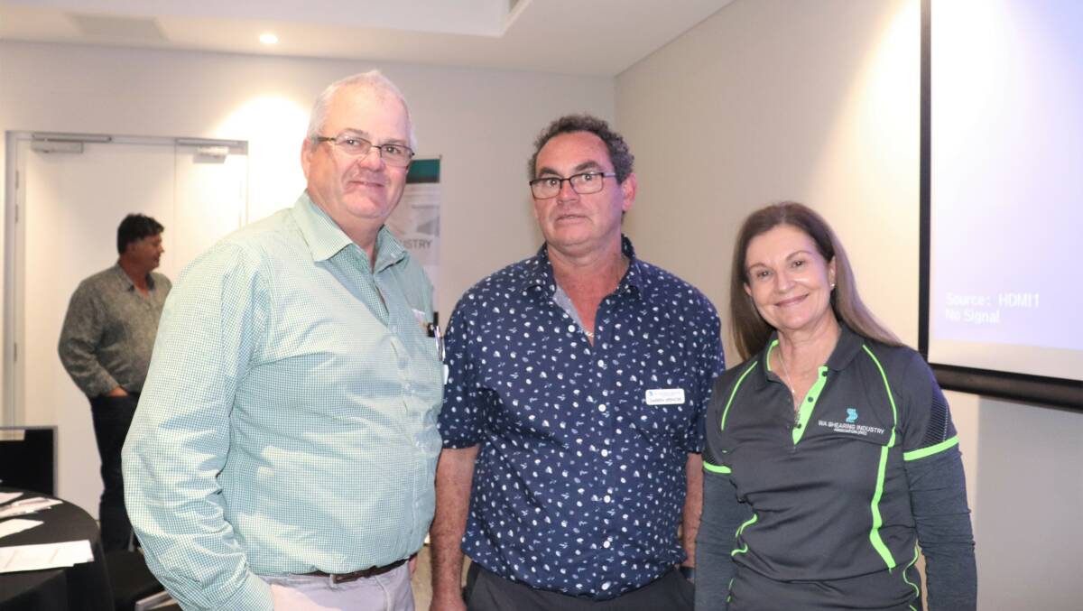 WAFarmers president and Pingelly mixed farmer John Hassell (left), WASIA president and Lake Grace shearing contractor Darren Spencer and WASIA executive officer Valerie Pretzel.