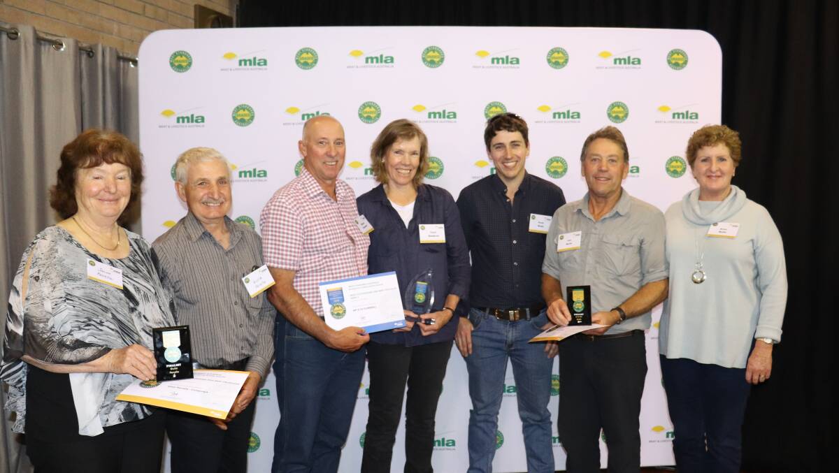Wayne and Carol Dunbrell (centre), WP & CK Dumbrell, Walpole, with their award and certificate as WA's 2019 Most Outstanding Meat Standards Australia Beef Producer (band one), with runners up Janine and Giulia Perrella (left), Cumpunya, Northcliffe and Scott, Les and Anne Wolfe, LE & AG Wolfe, Albany.