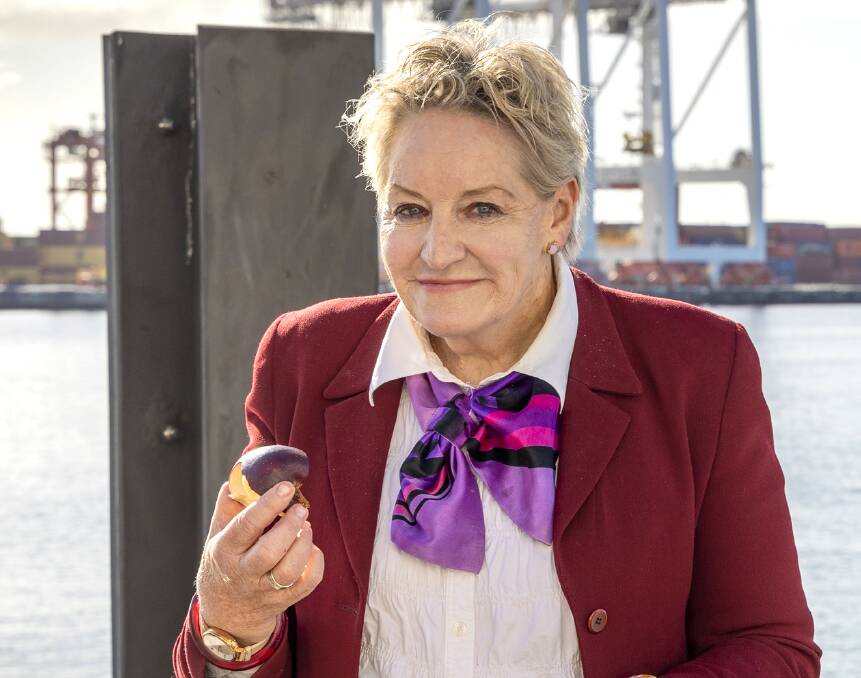 WA Agriculture and Food Minister Alannah MacTiernan gets ready to bite into a Bravo apple.