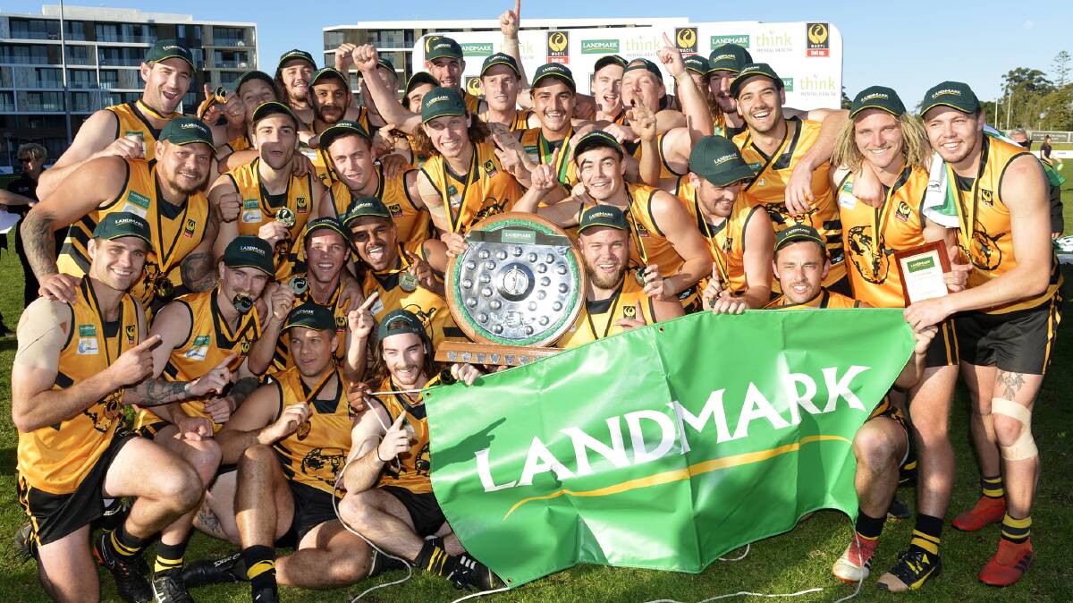 The Upper Great Southern Football League celebrates its Division 1 Grand Final win over the Goldfields Football League on Sunday afternoon.