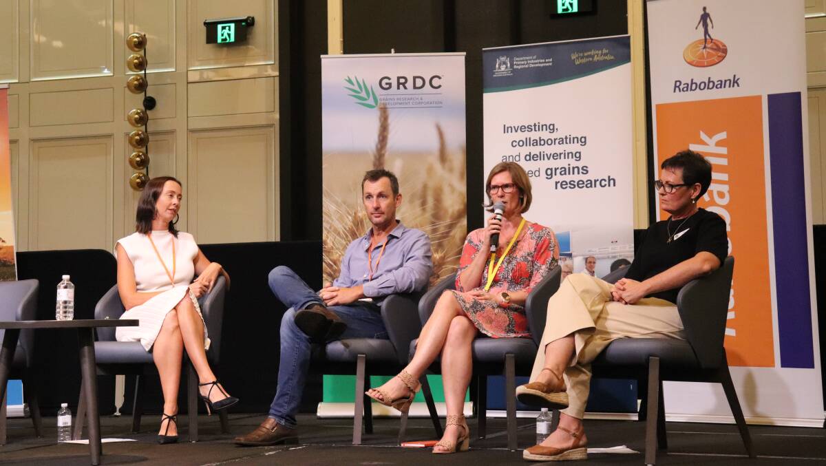 Discussing their path to leadership were farmer and Shire of Moora president Tracy Lefroy (left), Kalannie farmer Bob Nixon, Condingup farmer Marie Fowler and Grower Group Alliance chief executive officer Niki Curtis.