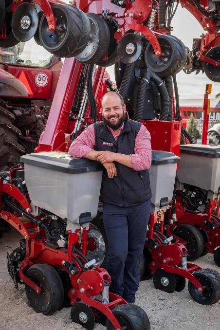 Case IH product manager Andrew Kissel with the Early Riser planter at this year's AgQuip field days at Gunnedah, New South Wales.