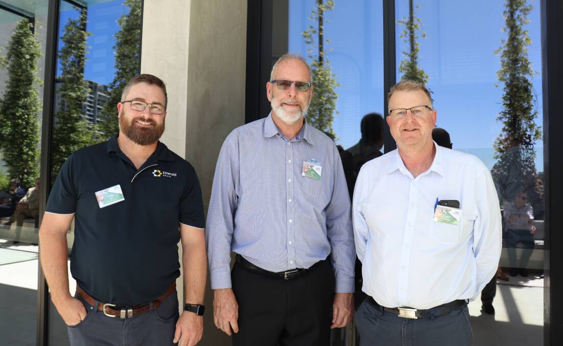 Corey Lee (left), Emerald Grain customer relationship manager, Eddy Pol, Summit Fertilizers executive manager marketing and sales and Troy Bungey, Westchester Group regional asset manager.