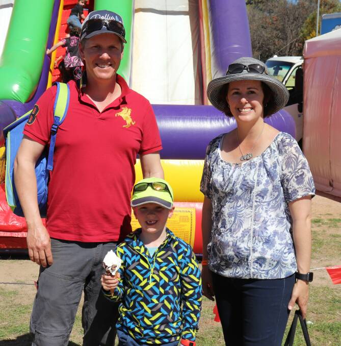 Joshua Strickland (left) with son Ben and Cherie Fry, East Pithara.