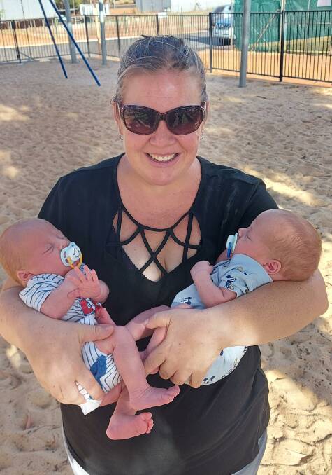 Ylana Shepherd, Dumbleyung, holding her twin boys, Logan and Malakai.