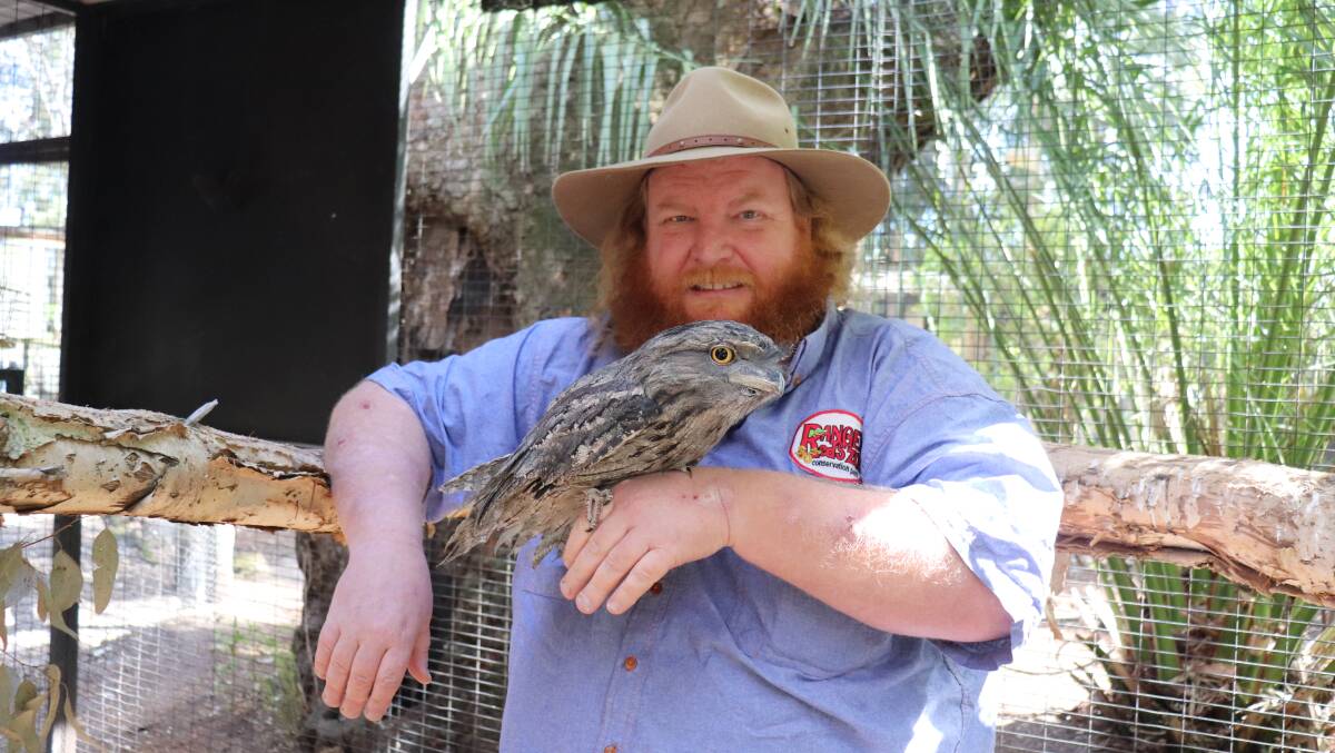 Ranger Red with a Tawny Frogmouth.