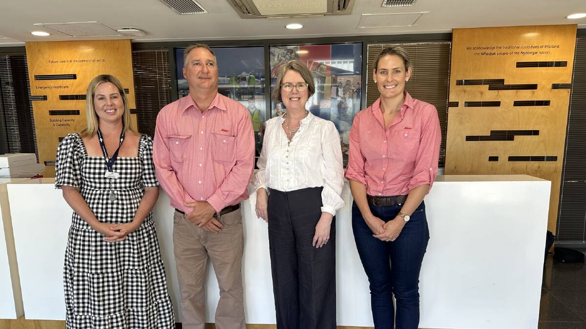 RFDS WA partnerships and impact manager Lauren Hubbard (left), Elders, Waroona territory sales manager Wade Krawczyk, MFIA RFDS WA fundraising and philanthropy manager Megan Keep and Elders State marketing business partner Tatum Patteson.