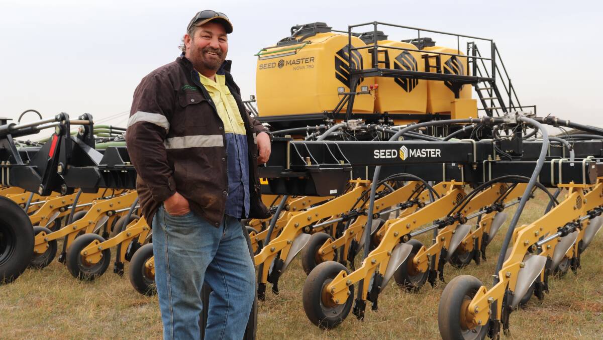 O'Meehan and Co cropping manager Martin Brooks with one of the operation's new SeedMaster rigs. Martin said the three 9000 litre tanks on the rig was one of the key reasons they decided to purchase the rigs.