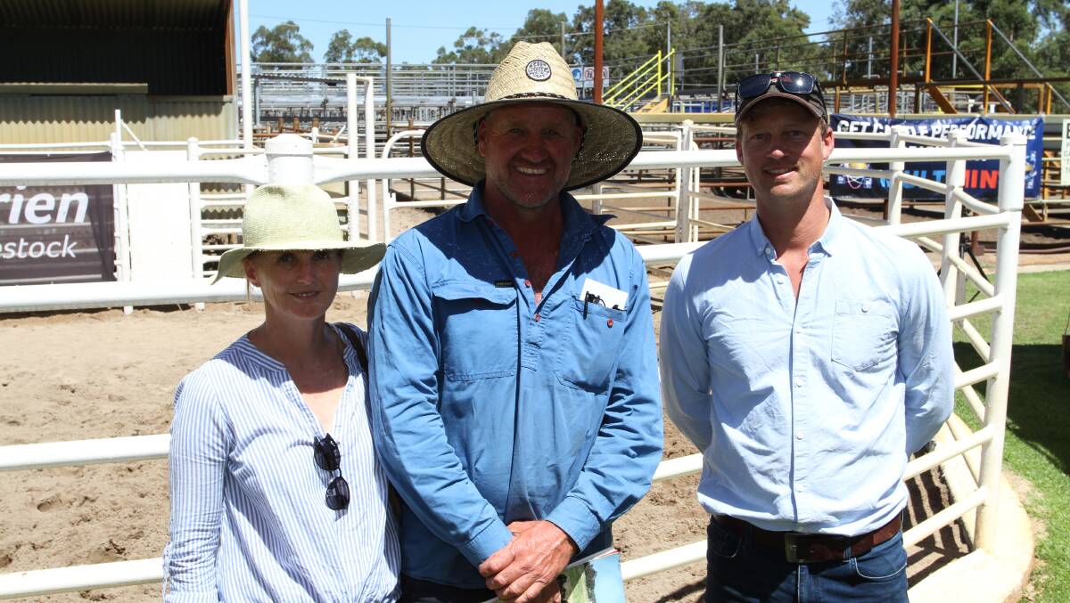 Capel Creek managers Katrina and Dean Taaffe, Donnybrook and Jaring Rijpma, Black Market Angus stud, Boyanup. Capel Creek purchased four bulls at the sale costing from $7000 to $11,000.