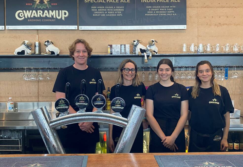 Cowaramup Brewing Company front of house staff Leroy Ferris, Kate Covell (left), Hannah Toole and Camila Pattle.