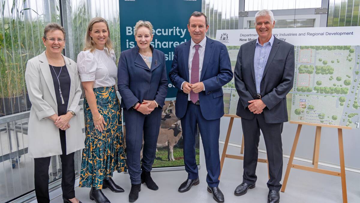 Department of Primary Industries and Regional Development director general Heather Brayford (left), InterGrain and Australian Export Grains Innovation Centre (AEGIC) director Karlie Mucjanko, Agriculture and Food Minister Alannah MacTiernan, Premier Mark McGowan and AEGIC interim chief executive Ken Quail at the major announcement last week.