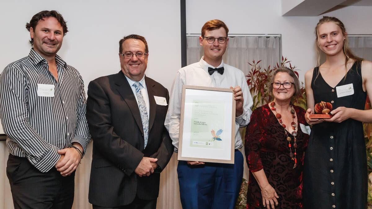 Farm Weekly editor Darren O'Dea (second from left) with members of the Friends of Upper Lesmurdie Falls Inc, Mick Davies, Liam Whiting, Marie Jacquier, and Catherine Walkerden, winners of the Australian Community Media Landcare Community Group Award.