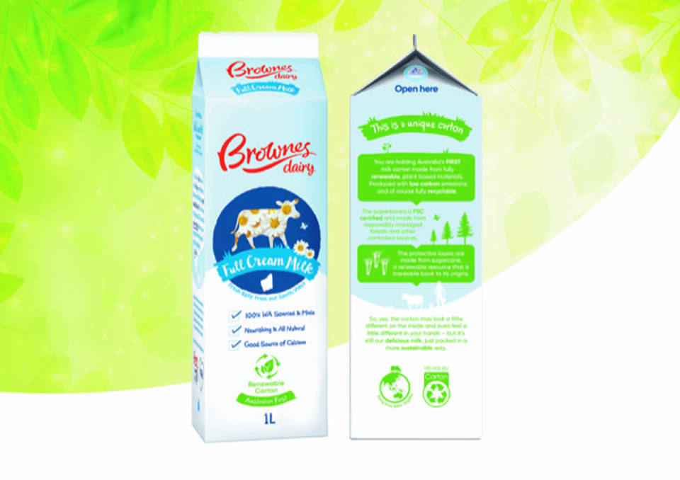 Brownes Dairy is the first Australian company to use renewable cartons without a plastic membrane liner and won a silver medal at the 2020 Australasian Packaging and Design Awards.