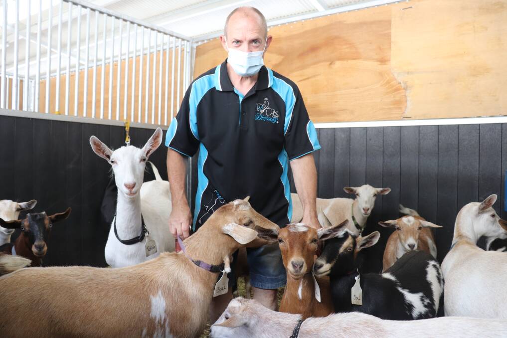 Trevor Blight, Dandalee Park Dairy Goats, Lower Chittering, with some of the 80 goats he and partner David Sawer and friends moved to the Magic Millions Perth sale complex in the Swan Valley out of the path of the bushfire.